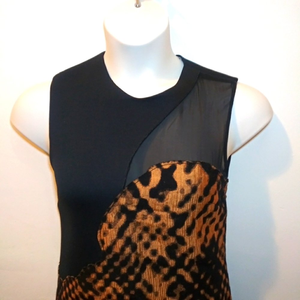 3.1 Phillip Lim Black/Bronze Minimalist Wool & Silk Leopard Print Sheath Dress - Picture 2 of 10